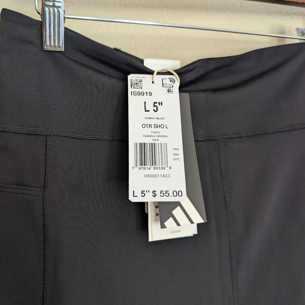 NEW Adidas Womens Own The Run Short Leggings Size Large 5 Inch Inseam Black - Picture 2 of 6